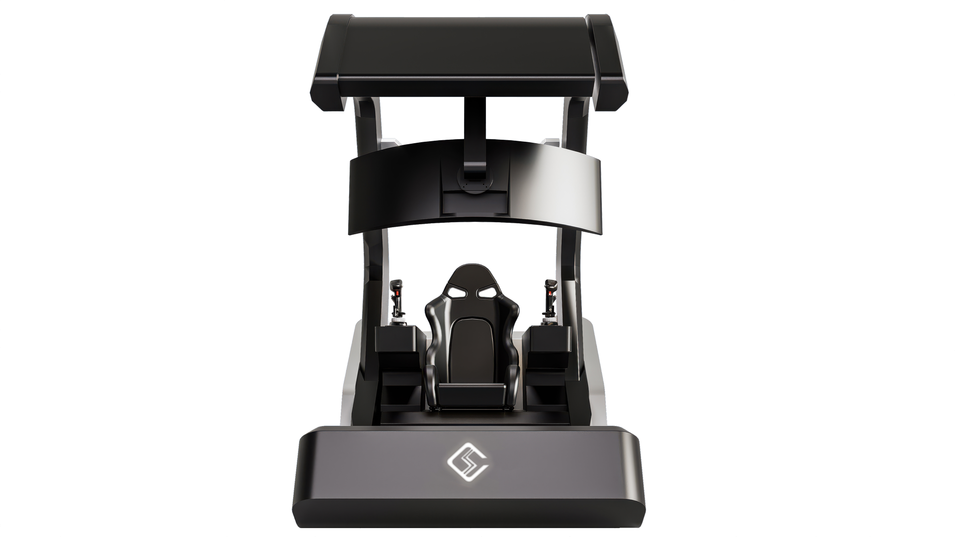 采用黑银配色的科幻感造型，整体结构呈环抱式，线条流畅且富有科技感，营造出沉浸式的操控环境，底部的品牌标识体现其专业化定位。